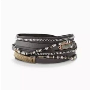 Stella & Dots Yves Grey leather wrap bracelet